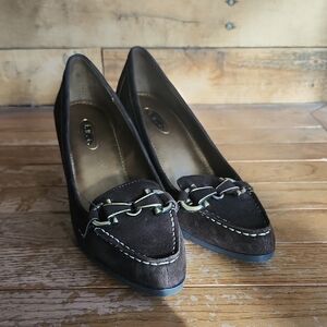 Talbots Chocolate Suede Wedge Heel Loafers